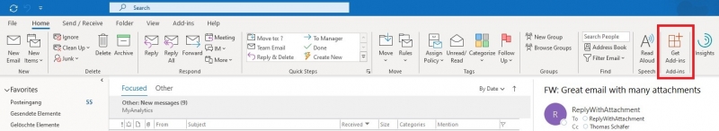 Click on Get Add-ins in the "Home" Ribbon bar of Outlook 2016